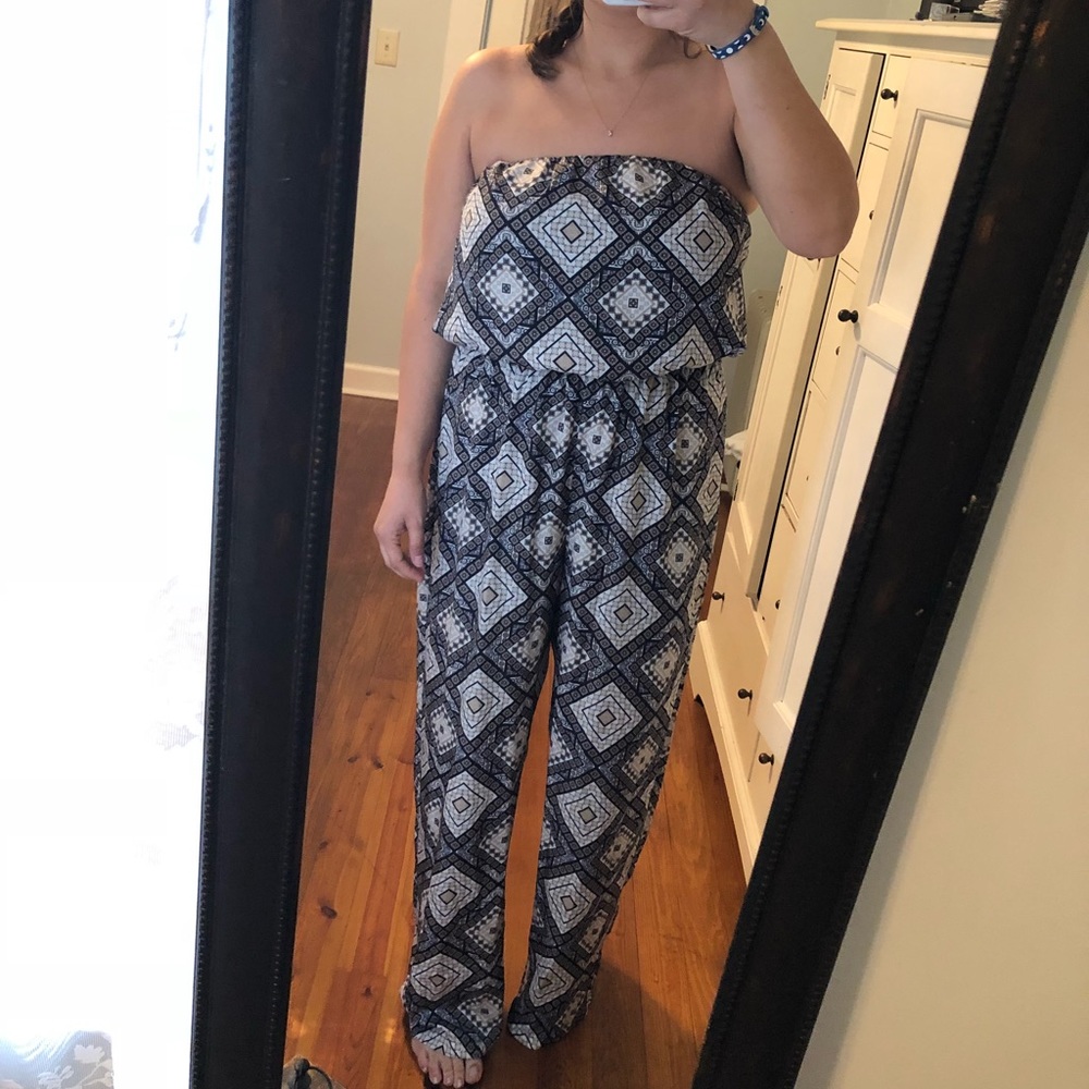Cato jumpsuit navy/white/cream pattern